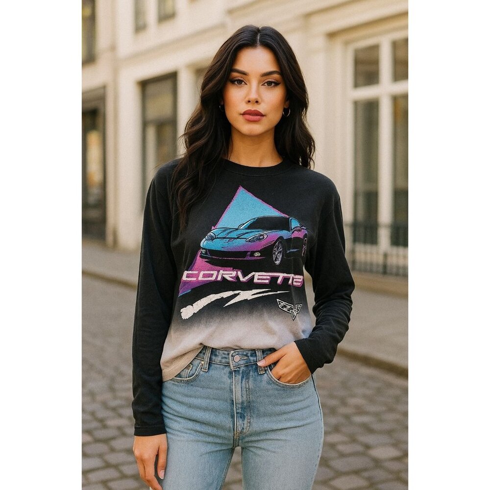 Corvette L Retro Shirt Woman's Official GM Tee Retro Long Sleeve Graphic Tee fix